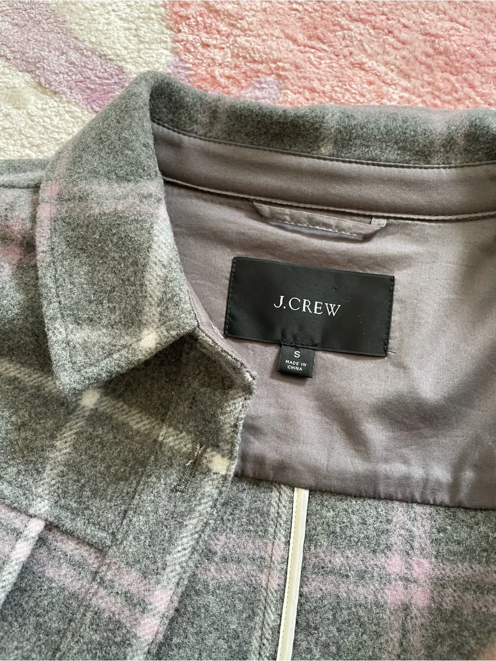J Crew Shirt-jacket in stretch wool-blend plaid grey purple Women's Small #BJ936